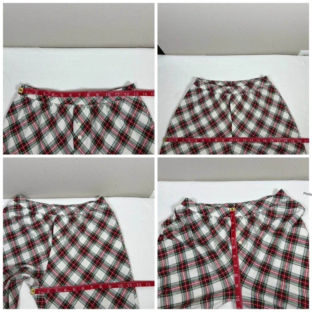 Lauren Ralph Lauren Stretchy Poly White Red Green Plaid Holidays Pajama Set S